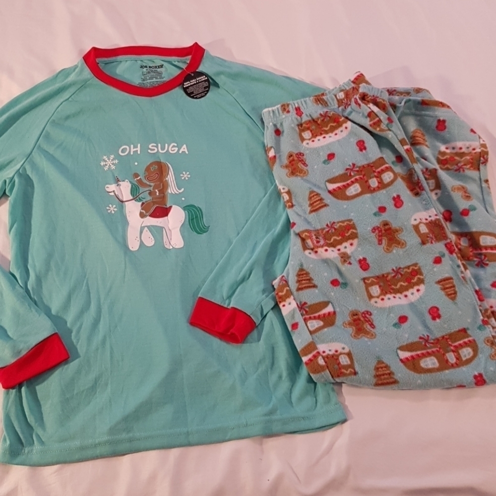 Joe Boxer girls size XL 14/16 pajama set long sleeve, fleece bottom NWT